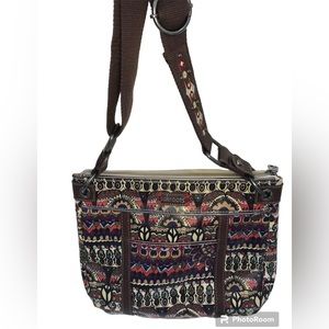 Boho artist circle tribal shoulder crossbody  strap multi pocket zipper purse